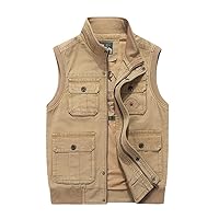 HAN HONG Autumn Mens Vests Sleeveless Jacket Cotton Casual Multi Pocket Vest Male Waistcoat Coat