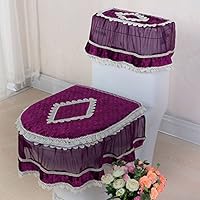 OKOK--3PC Bathroom Set Lace Toilet Seat Pad Tank Lid Top Cover Comfy Closestool Cloth (Purple)