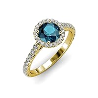 Round Blue White Diamond 1 3/8 ctw Women Halo Engagement Ring 18K Gold