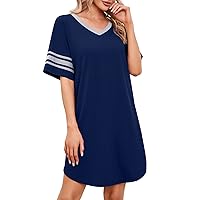 PrinStory Womens Nightgown Sleepwear Short Sleeve 2023 Nightshirt Soft Pajamas Comfy Sleep Shirt