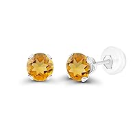Solid 10K Yellow, White or Rose Gold 4mm Round Genuine Gemstone Birthstone Stud Earrings