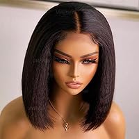 12inch Pu Wig Silk Base Short Yaki Bob Human Hair Wigs for Women Italian Yaki 5X5 Silk Top Wigs Human Hair Glueless Short Cut Human Hair Wig with Baby Hair Middle Part 130density