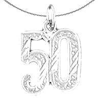 Gold Number Fifty | 14K White Gold Number Fifty, 50 Pendant with 18
