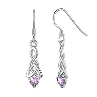 ChicSilver Silver Women's Celtic Knot Drop Earrings Women 12 Heart Birthstones Earrings with Gift Box for Girlfriend Mum Bride