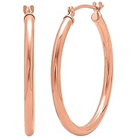 14k REAL Yellow or White or Rose/Pink Gold 3MM Thickness Classic Polished Round Tube Hoop Earrings with Snap Post Closure For Women in Many Sizes and Gauges