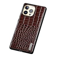 ONNAT-Crocodile Pattern Genuine Leather Case for iPhone 15 Pro Max/15 Pro/15 Plus/15 with Support Wireless Charging Ultra Thin Cover (Brown,15 Plus)