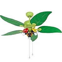 Green Ladybug Ceiling Fans with Lights Remote Control E27 Mute Flush Mount Ceiling Fans for Bedroom Living Room 3-Speed Ceiling Fan
