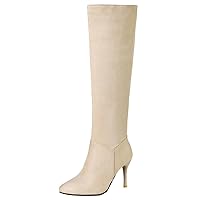 Women Knee High Boots Side Zipper Suede Stiletto Heel Pointed Toe Elegant Wide Calf Dress Fashion Booties
