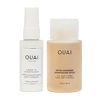 OUAI Travel-Size Hair Styling & Treatment Bundle - Leave-In Conditioner & Detox Shampoo - Hair Care Products for Styling, Smoothing, Adding Hair Shine & Removing Build Up (2 Count, 1.5 Oz/ 3 Oz)