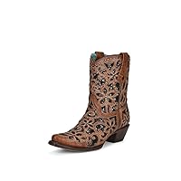 CORRAL LADIE'S TAN GLITTER INLAY & STUDS ANKLE BOOT, SNIP TOE, LEATHER SOLE, WESTERN, A4278