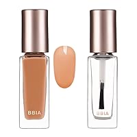 BBIA Ready To Wear Nail Color Polish 2P Bundle Set (NS17 APRICOT JUICE + NC01 TOP COAT) / Quick Dry, Natural Color, Sheer Pale Color, Nude Skin Pink Tones, Buildable Texture by Layering, Long-Lasting
