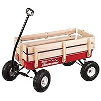Duncan Toys Mountain Wagon - Pull-Along Wagon for Kids with Wooden Panels, All Terrain Tires, Wide Grip Handle, Wide Wheel Base, Red, 41” x 22” x 38.5”