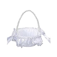Wedding Flower Baskets with Laced Bowknot Pearls Handle Flower Girl Basket Bridal Decorations for Ceremony Party Supply Storage and Collection Organizers