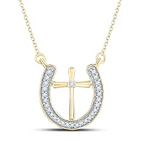 10kt White Gold Womens Round Diamond Cross Horseshoe Necklace 1/6 Cttw