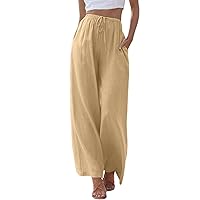SNKSDGM Womens Wide Leg Cotton and Linen Pants Beach Casual High Waist Palazzo Pant Work Button Trouser with Pocket