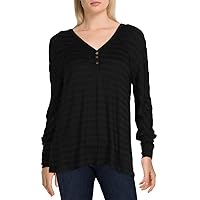 Womens V-Neck Comfortable Pullover Top Black M