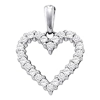 The Diamond Deal 14kt White Gold Womens Round Pave-set Diamond Heart Pendant 1/3 Cttw