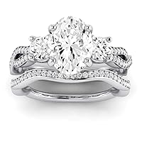 Center Stone Moissanite Diamond Oval Cut 1.41CT(9x6 MM) Three Stone Ring Set 925 Sterling Silver Twisted Wedding Ring Set D Color