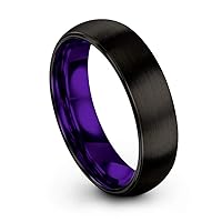 Tungsten Carbide Wedding Band Ring 6mm for Men Women Green Red Blue Purple Black Copper Fuchsia Teal Interior with Dome Brushed Polished