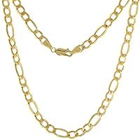 Hollow 10K Gold 6mm Figaro Link Chain Necklace for Men & Women 7-30 inch long