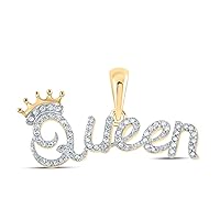 The Diamond Deal 10kt Yellow Gold Womens Round Diamond Queen Crown Fashion Pendant 1/6 Cttw