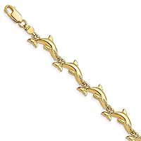 14k Gold 3 d Reversible Dolphin Bracelet High Polish 7 Inch Measures 6.99mm Wide Jewelry for Women