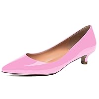 Women's Solid Slip On Solid Pointed Toe Patent Kitten Low Heel Pumps Shoes 1.5 Inch