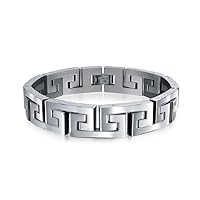 Bling Jewelry Masculine Geometric Infinity Key Link Bracelet for Teens Men Black Gold Silver Tone Stainless Steel and Wood Wristband 8.5-9 Inch Length 12MM Width