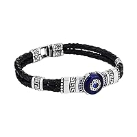 Silver Handmade Bracelet, Silver Leather Evil Eye Bracelet, Blue Sapphire Stone Bracelet, Greek Style Bracelet, 925k Silver Bracelet