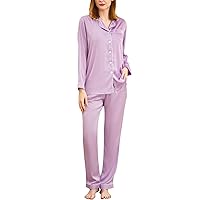 YIMANIE Womens Pajamas Silk Satin Pajama Sets for Women Soft Button Down Womens Loungewear Set with Pockets