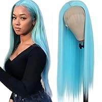 Lezaxiu Blue Lace Front Wigs Pre Plucked Wear and Go Wig Glueless Long Straight Hair Wigs Light Blue Wigs Heat Resistant Synthetic Lace Front Wigs for Black Women
