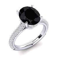 2.4 Ct Oval & Round Cut Black & Sim Diamond Engagement Ring in 14K White Gold Plated