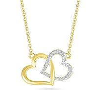DGOLD 10kt Yellow Gold Round White Diamond Double Heart Necklace for Women (1/20 cttw)