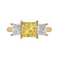 3.1 Princess Cut 3 Stone Solitaire W/Accent Yellow Simulated Diamond Anniversary Promise Wedding ring Solid 18K Yellow Gold