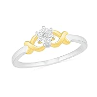 DGOLD 10KT Gold White Round Diamond Fashion Criss Cross Ring