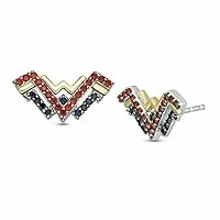 Gemstone Jewellery 1.5Ct Round Cut Red Garnet Wonder Woman Stud Earrings 14k Yellow-White Gold Over