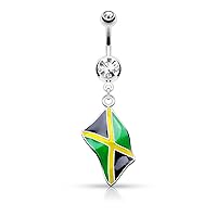 (1 Piece) Jamaican Flag Dangle Belly Ring Surgical Steel 14g