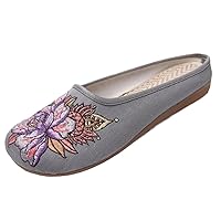 Embroidered Women Summer Slippers Ladies Vintage Slides Female Dancing Shoes Backless Sandals