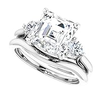 3 CT Asscher Cut Wedding Ring Sets Moissanite VVS Colorless Engagement Ring for Women Her Bridal Gifts Anniversary Promise Rings 925 Sterling Silver Solitaire Antique Vintage