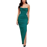 Women's Strapless Mermaid Long Evening Dresses Sexy Satin Sleeveless Prom Gowns