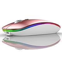 Uiosmuph LED Wireless Mouse, G12 Slim Rechargeable Silent 2.4G Portable Optical Wireless Computer Mice with USB Receiver and Type C Adapter (Rose Gold)