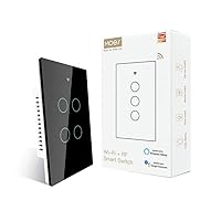 MOES 2.4GHz WiFi Wall Touch Smart Switch Neutral Wire Required, 3 Way Multi-Control, Glass Panel Light Switch Work with Smart Life/Tuya App, RF433 Remote Control, Alexa and Google Home Black 4 Gang