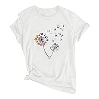 Womens Short Sleeve Round Neck Shirts Floral Print Tops Summer Fashion Basic Tee Loose Fit Tunic Blouses