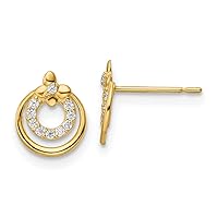 14 kt Yellow Gold Button Madi K CZ Butterfly Circle Post Earrings 9 mm x 7 mm