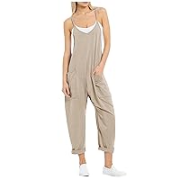 Womens Jumpsuits Casual Solid Color Sleeveless Adjustable Strap Jumpsuit Long Pants Jumpsuit With Pockets