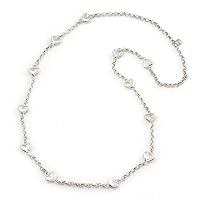 Long 'Heart' Round Link Necklace In Silver Tone Metal - 100cm Length