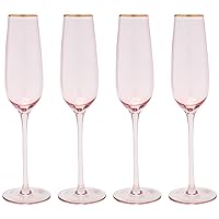 Vikko Champagne Flutes, 8.5 Ounce Toasting Champagne Flute, Pink with Gold Rim Crystal Clear Champagne Glasses, Set of 4 Elegant Sparkling Wine Glasses