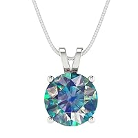 Clara Pucci 3.0 ct Round Cut Designer Blue Moissanite Ideal Solitaire Pendant Necklace With 18
