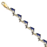 14k Gold Enamel Dolphin Link Bracelet 7.25 Inch Measures 5.8mm Wide Jewelry Gifts for Women