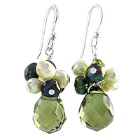 Sterling Silver Candice Cluster Cultured Pearls & Crystal Drop Earrings, Olive